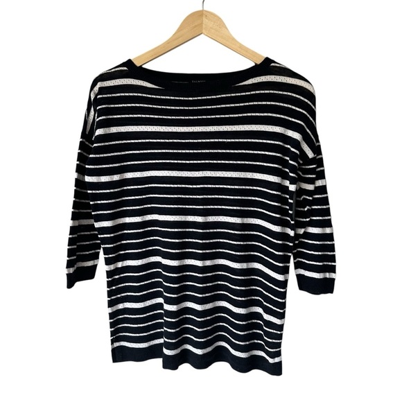 Talbots Navy and White Striped Lightweight Summer Sweater Top, MP - Picture 1 of 9